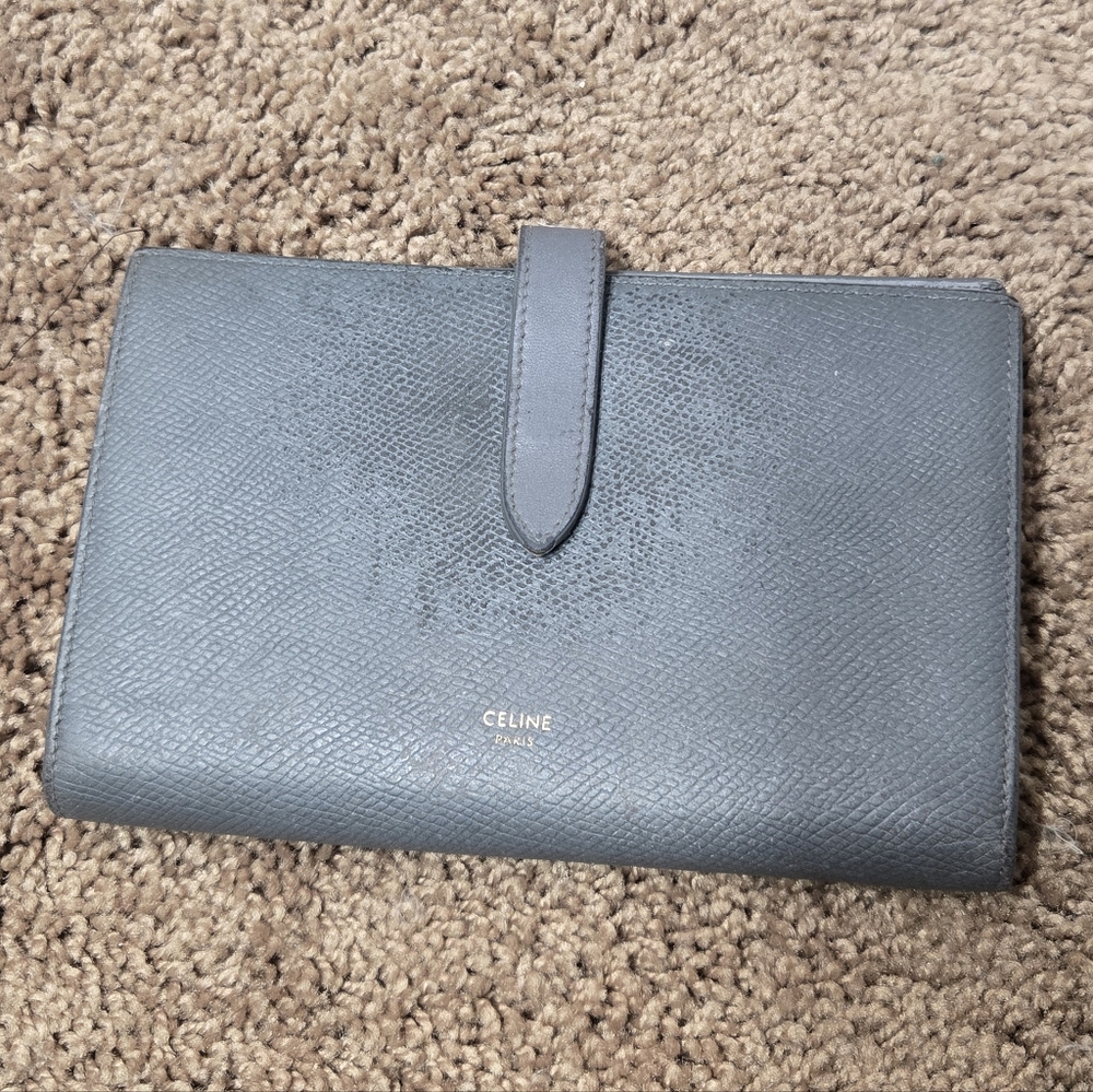 Celine Grained Calfskin Large Multifunction Strap Wallet Grey